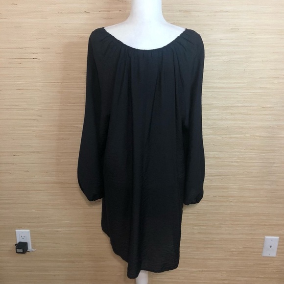 Black Long Puff Sleeve Sheer A-line Viscose Dress Size Large - Picture 4 of 7